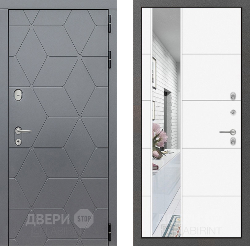 Входная металлическая Дверь Лабиринт (LABIRINT) Cosmo Зеркало 19 Белый софт в Павловском Посаде
