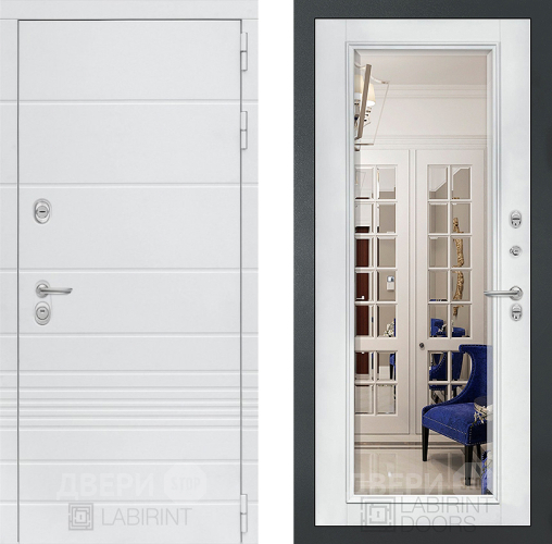 Дверь Лабиринт (LABIRINT) Трендо Зеркало Фацет с багетом Белый софт в Павловском Посаде