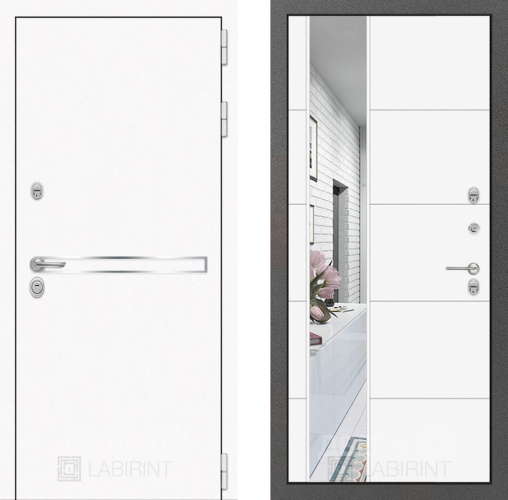 Дверь Лабиринт (LABIRINT) Лайн White Зеркало 19 Белый софт в Павловском Посаде