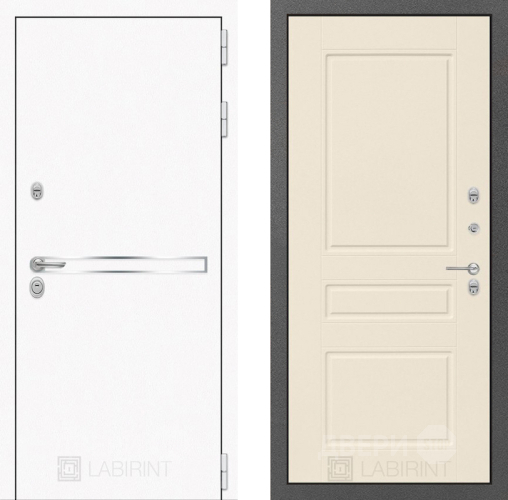 Входная металлическая Дверь Лабиринт (LABIRINT) Лайн White 03 Крем софт в Павловском Посаде