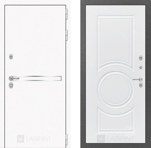 Входная металлическая Дверь Лабиринт (LABIRINT) Лайн White 23 Белый софт в Павловском Посаде