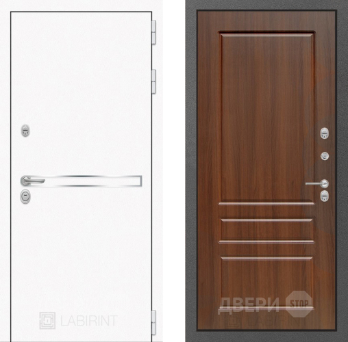 Входная металлическая Дверь Лабиринт (LABIRINT) Лайн White 03 Орех бренди в Павловском Посаде