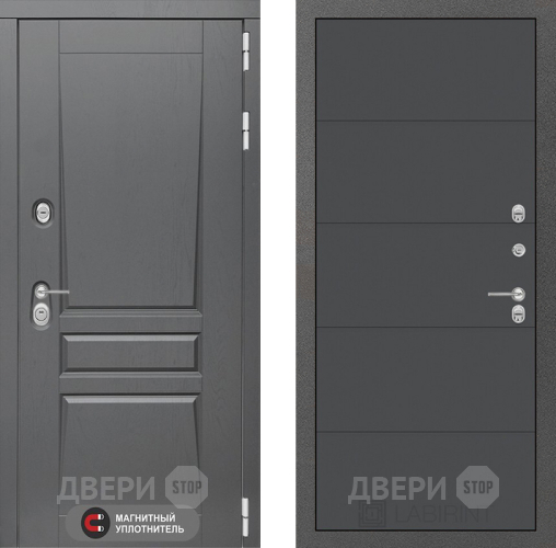 Входная металлическая Дверь Лабиринт (LABIRINT) Платинум 13 Графит софт в Павловском Посаде