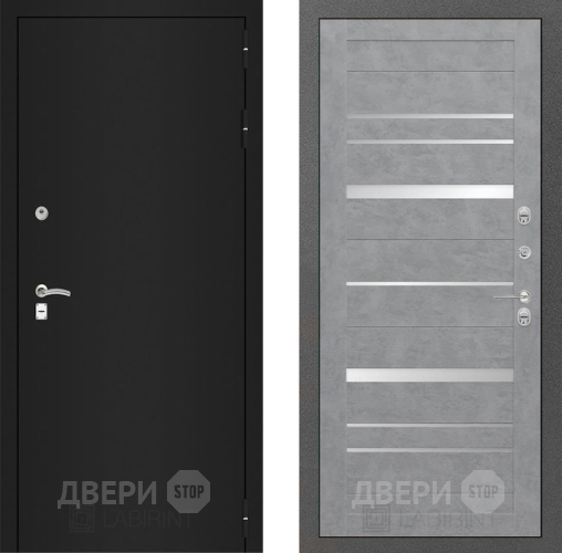 Входная металлическая Дверь Лабиринт (LABIRINT) Classic шагрень черная 20 Бетон светлый в Павловском Посаде