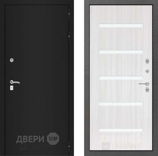 Входная металлическая Дверь Лабиринт (LABIRINT) Classic шагрень черная 01 Сандал белый в Павловском Посаде