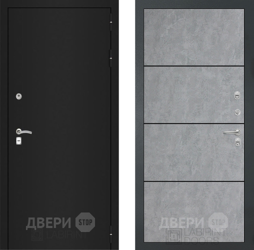 Дверь Лабиринт (LABIRINT) Classic шагрень черная 25 Бетон светлый в Павловском Посаде