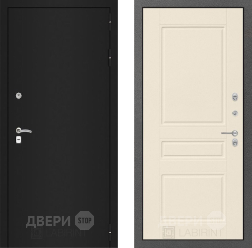 Входная металлическая Дверь Лабиринт (LABIRINT) Classic шагрень черная 03 Крем софт в Павловском Посаде