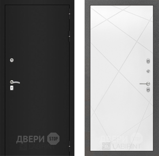 Дверь Лабиринт (LABIRINT) Classic шагрень черная 24 Белый софт в Павловском Посаде