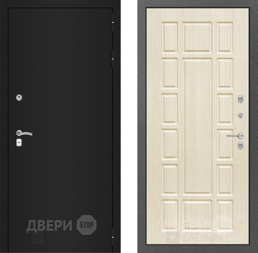 Входная металлическая Дверь Лабиринт (LABIRINT) Classic шагрень черная 12 Беленый дуб в Павловском Посаде