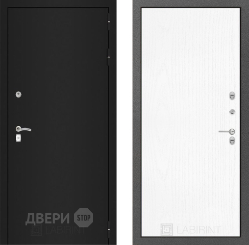 Входная металлическая Дверь Лабиринт (LABIRINT) Classic шагрень черная 07 Белое дерево в Павловском Посаде