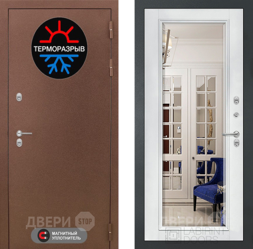 Дверь Лабиринт (LABIRINT) Термо Магнит Зеркало Фацет с багетом Белый софт в Павловском Посаде