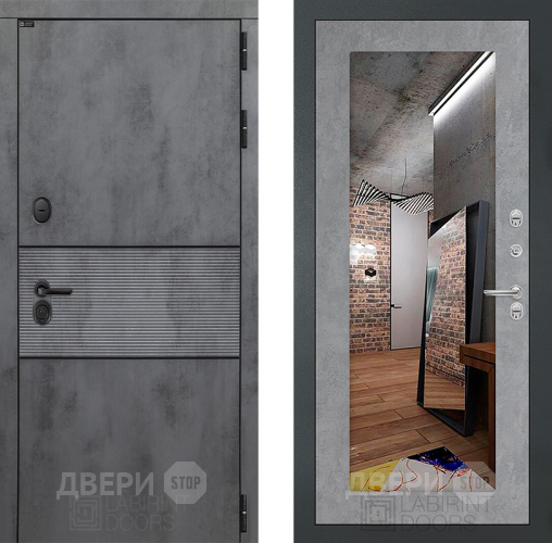 Дверь Лабиринт (LABIRINT) Инфинити Зеркало 18 Бетон светлый в Павловском Посаде