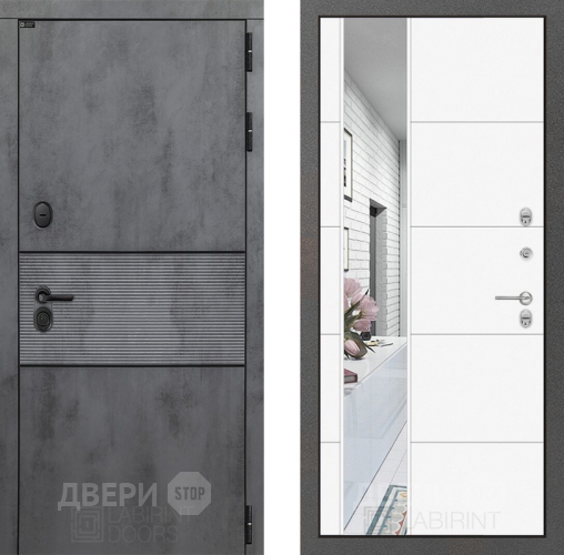 Входная металлическая Дверь Лабиринт (LABIRINT) Инфинити Зеркало 19 Белый софт в Павловском Посаде