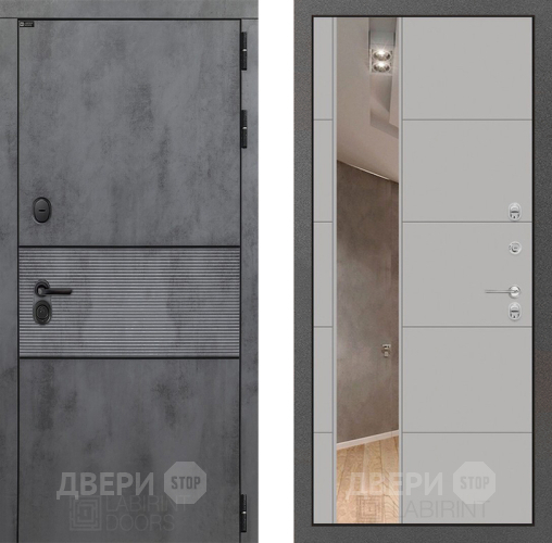 Входная металлическая Дверь Лабиринт (LABIRINT) Инфинити Зеркало 19 Грей софт в Павловском Посаде
