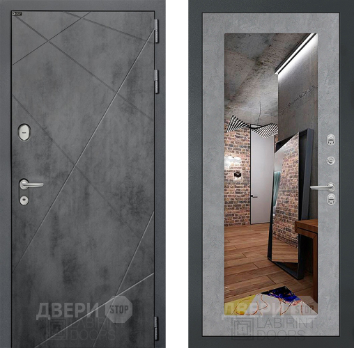 Входная металлическая Дверь Лабиринт (LABIRINT) Лофт Зеркало 18 Бетон светлый в Павловском Посаде