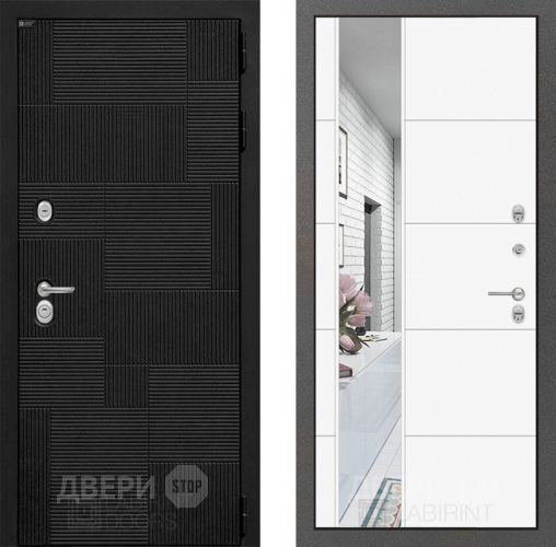 Входная металлическая Дверь Лабиринт (LABIRINT) Pazl Зеркало 19 Белый софт в Павловском Посаде