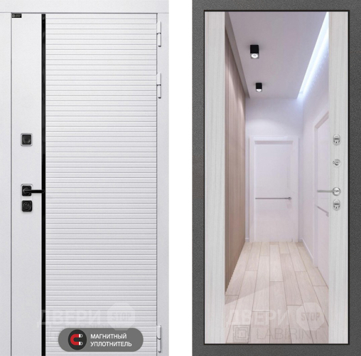 Входная металлическая Дверь Лабиринт (LABIRINT) Royal Зеркало Максимум Сандал белый в Павловском Посаде