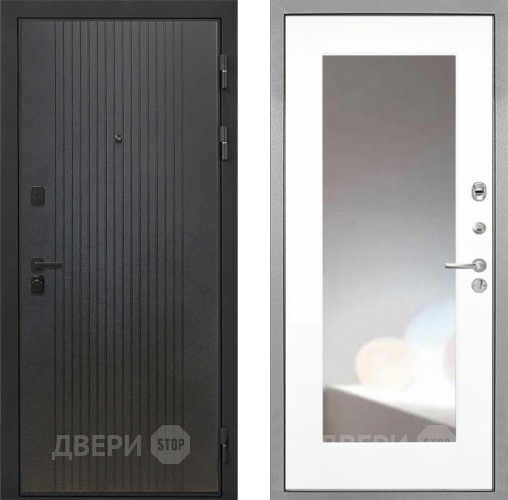 Входная металлическая Дверь Интекрон (INTECRON) Профит Black ФЛ-295 ФЛЗ-120-М Зеркало Белый матовый в Павловском Посаде