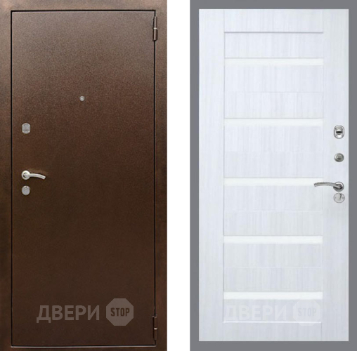 Входная металлическая Дверь Рекс (REX) 1А Медный Антик СБ-14 стекло белое Сандал белый в Павловском Посаде