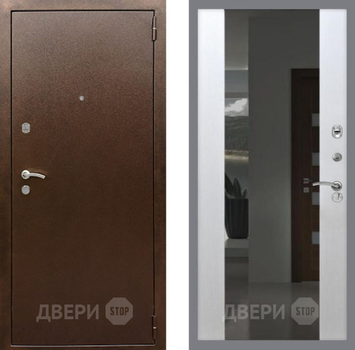 Входная металлическая Дверь Рекс (REX) 1А Медный Антик СБ-16 Зеркало Белый ясень в Павловском Посаде
