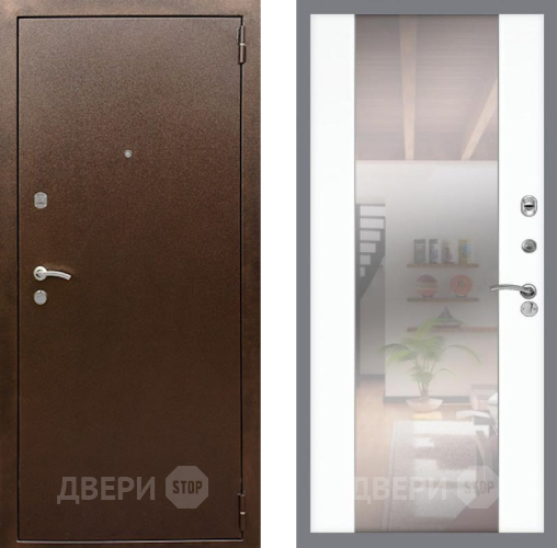 Входная металлическая Дверь Рекс (REX) 1А Медный Антик СБ-16 Зеркало Силк Сноу в Павловском Посаде