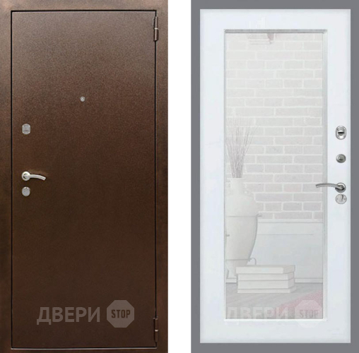 Входная металлическая Дверь Рекс (REX) 1А Медный Антик Зеркало Пастораль Белый ясень в Павловском Посаде
