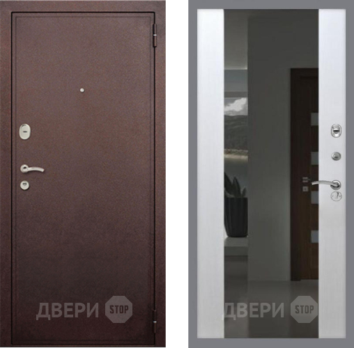 Входная металлическая Дверь Рекс (REX) 2 Медный Антик СБ-16 Зеркало Белый ясень в Павловском Посаде