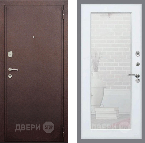 Входная металлическая Дверь Рекс (REX) 2 Медный Антик Зеркало Пастораль Белый ясень в Павловском Посаде