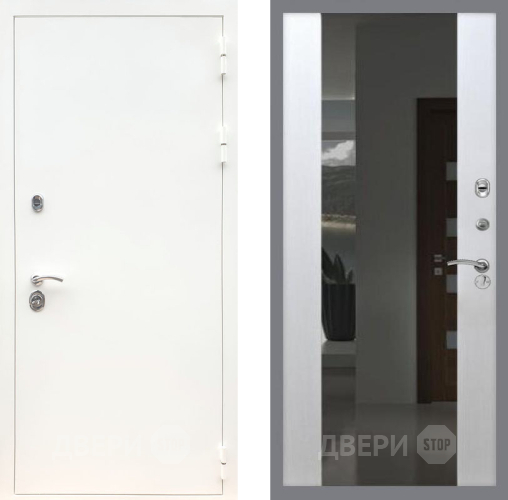 Входная металлическая Дверь Рекс (REX) 5 Белая Шагрень СБ-16 Зеркало Белый ясень в Павловском Посаде