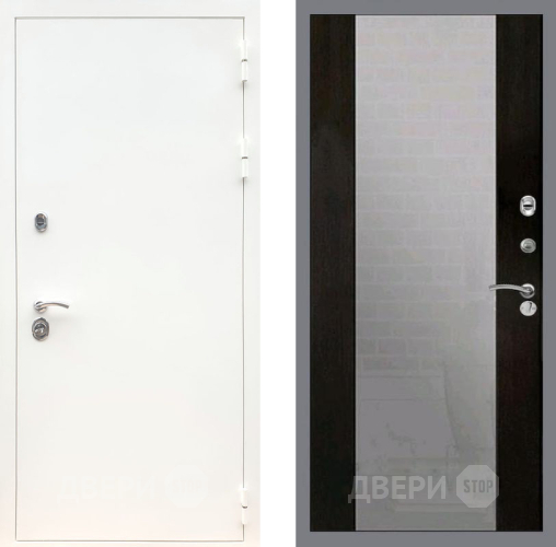 Входная металлическая Дверь Рекс (REX) 5 Белая Шагрень СБ-16 Зеркало Венге в Павловском Посаде