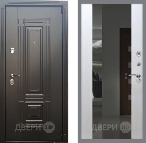 Входная металлическая Дверь Рекс (REX) 9 СБ-16 Зеркало Белый ясень в Павловском Посаде