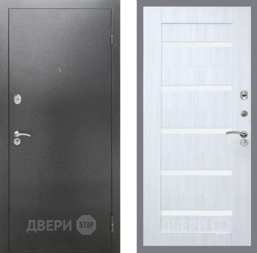 Входная металлическая Дверь Рекс (REX) 2А Серебро Антик СБ-14 стекло белое Сандал белый в Павловском Посаде