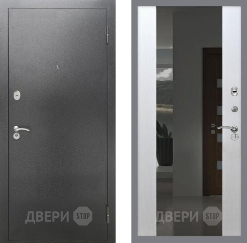 Дверь Рекс (REX) 2А Серебро Антик СБ-16 Зеркало Белый ясень в Павловском Посаде
