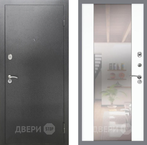 Входная металлическая Дверь Рекс (REX) 2А Серебро Антик СБ-16 Зеркало Силк Сноу в Павловском Посаде