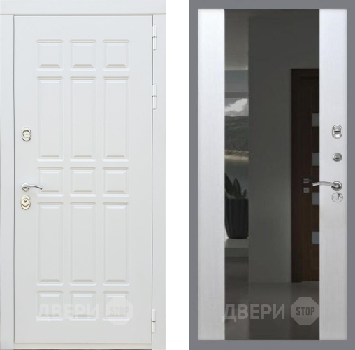 Входная металлическая Дверь Рекс (REX) 8 Силк Сноу СБ-16 Зеркало Белый ясень в Павловском Посаде