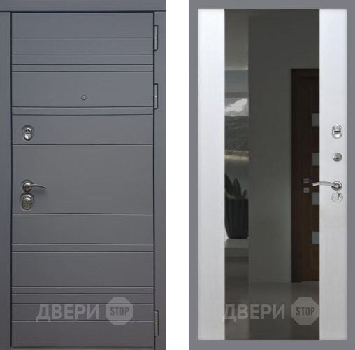 Входная металлическая Дверь Рекс (REX) 14 силк титан СБ-16 Зеркало Белый ясень в Павловском Посаде