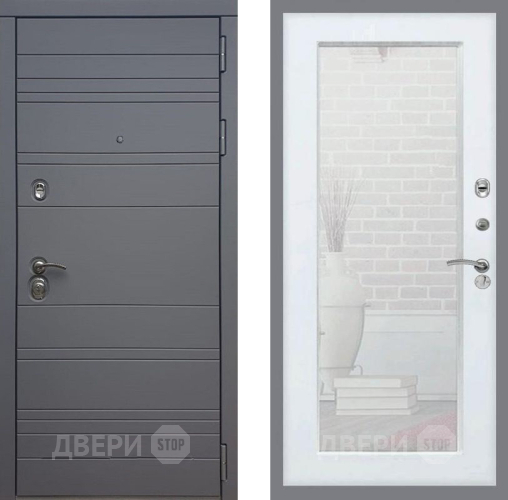 Входная металлическая Дверь Рекс (REX) 14 силк титан Зеркало Пастораль Белый ясень в Павловском Посаде