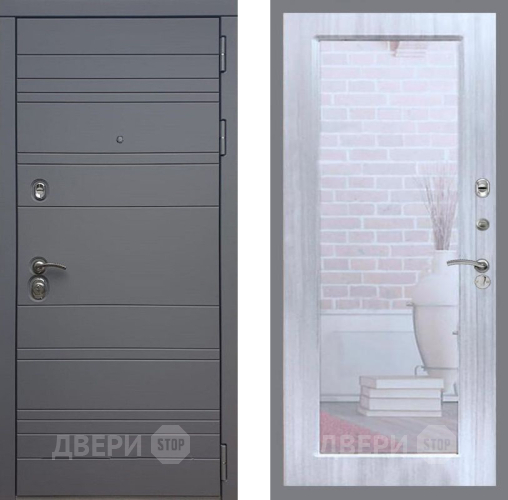 Входная металлическая Дверь Рекс (REX) 14 силк титан Зеркало Пастораль Сандал белый в Павловском Посаде