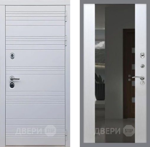Входная металлическая Дверь Рекс (REX) 14 Силк Сноу СБ-16 Зеркало Белый ясень в Павловском Посаде