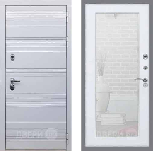 Входная металлическая Дверь Рекс (REX) 14 Силк Сноу Зеркало Пастораль Белый ясень в Павловском Посаде