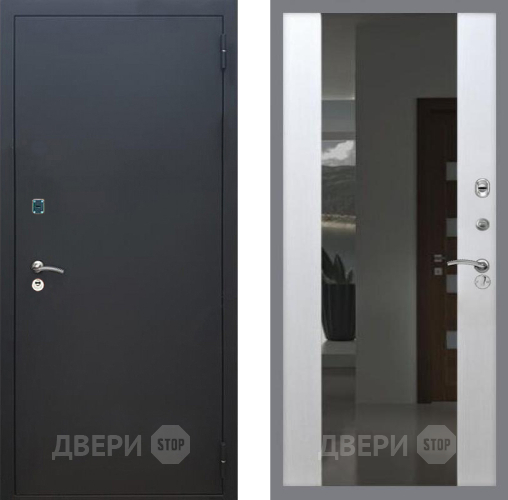Дверь Рекс (REX) 1A Черный Муар СБ-16 Зеркало Белый ясень в Павловском Посаде