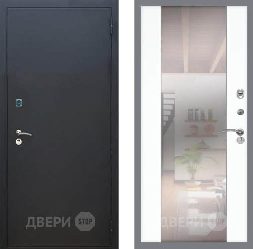 Дверь Рекс (REX) 1A Черный Муар СБ-16 Зеркало Силк Сноу в Павловском Посаде