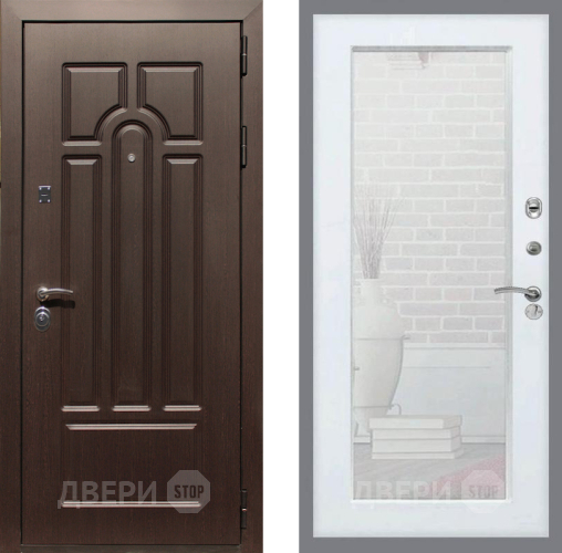 Входная металлическая Дверь Рекс (REX) Эврика Зеркало Пастораль Белый ясень в Павловском Посаде