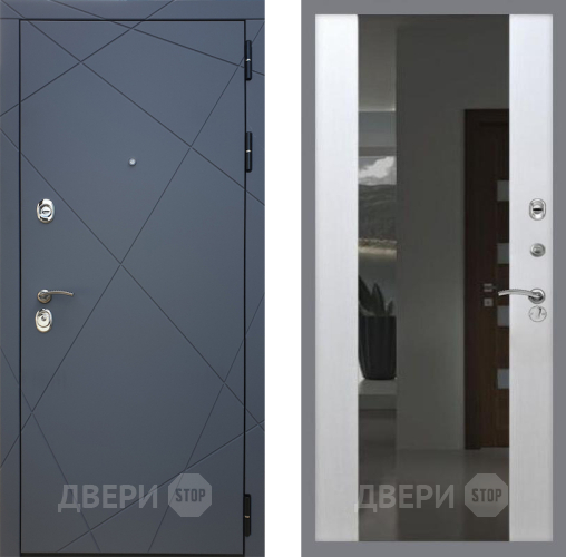 Входная металлическая Дверь Рекс (REX) 13 Силк Титан СБ-16 Зеркало Белый ясень в Павловском Посаде