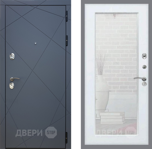 Входная металлическая Дверь Рекс (REX) 13 Силк Титан Зеркало Пастораль Белый ясень в Павловском Посаде
