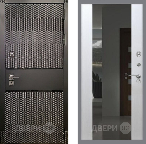 Входная металлическая Дверь Рекс (REX) 15 Черный Кварц СБ-16 Зеркало Белый ясень в Павловском Посаде