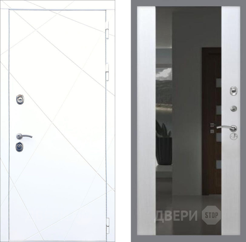 Входная металлическая Дверь Рекс (REX) 13 Силк Сноу СБ-16 Зеркало Белый ясень в Павловском Посаде