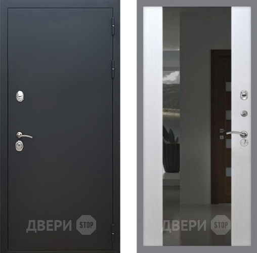 Дверь Рекс (REX) 5 Черный Муар СБ-16 Зеркало Белый ясень в Павловском Посаде
