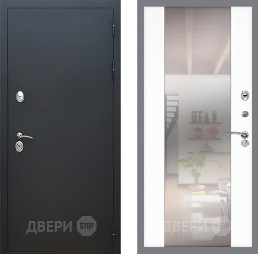 Входная металлическая Дверь Рекс (REX) 5 Черный Муар СБ-16 Зеркало Силк Сноу в Павловском Посаде
