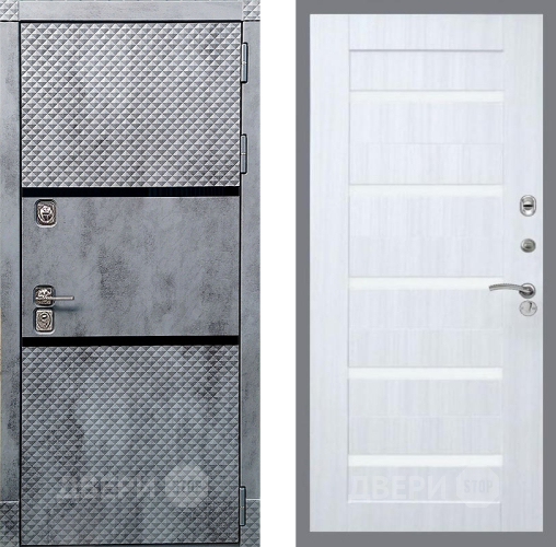 Входная металлическая Дверь Рекс (REX) 15 Бетон Темный СБ-14 стекло белое Сандал белый в Павловском Посаде